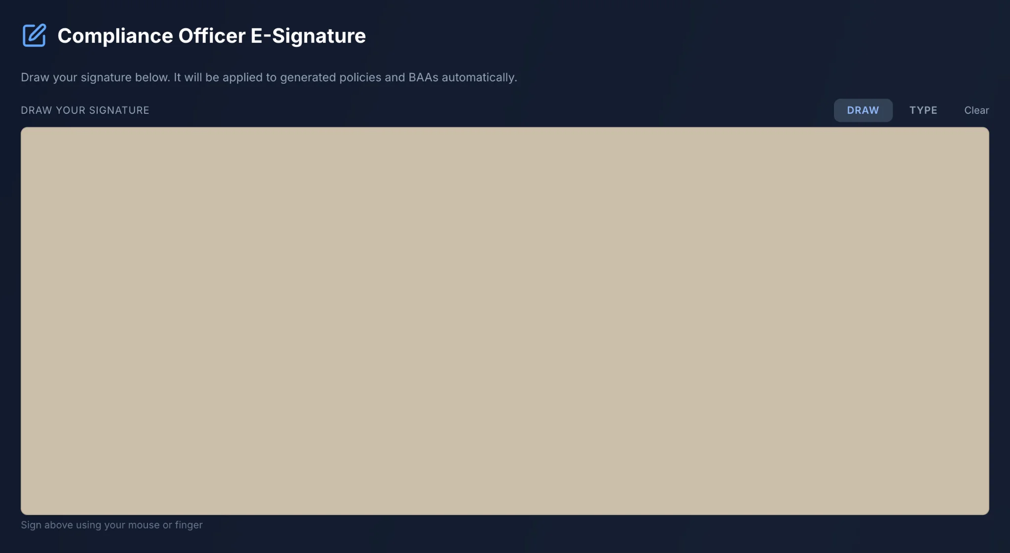 Compliance Officer E-Signature pad where you can draw or type your signature
